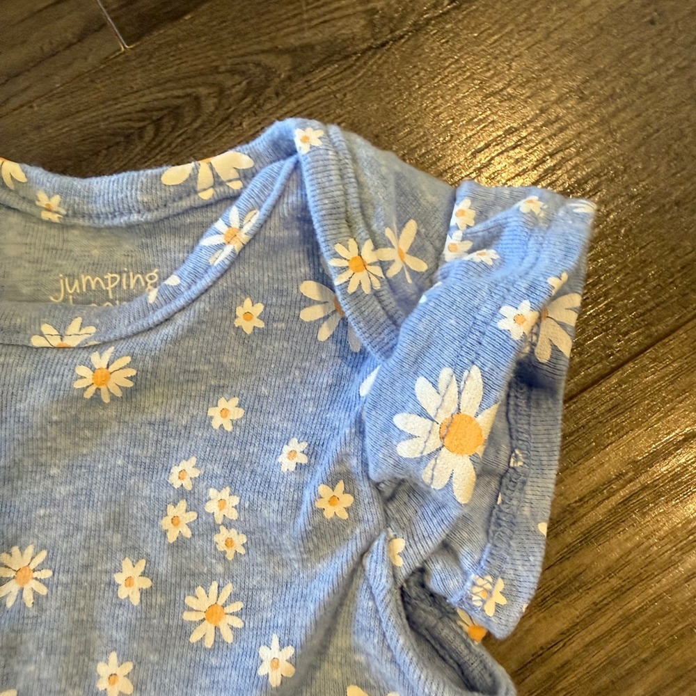 Jumping Beans Baby Bean Blue Daisy Floral Flutter Sleeve Bodysuit 3M - Picture 4 of 5